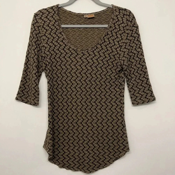 Tianello Steve Barraza Small Blouse Tunic Brown Koi Tee Shirt Textured - Picture 1 of 5